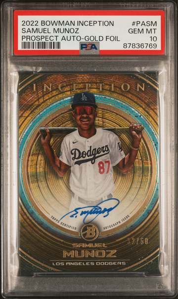 2022 Bowman Inception SAMUEL MUNOZ Gold Foil Rookie RC AUTO /50 PSA 10 GEM MINT