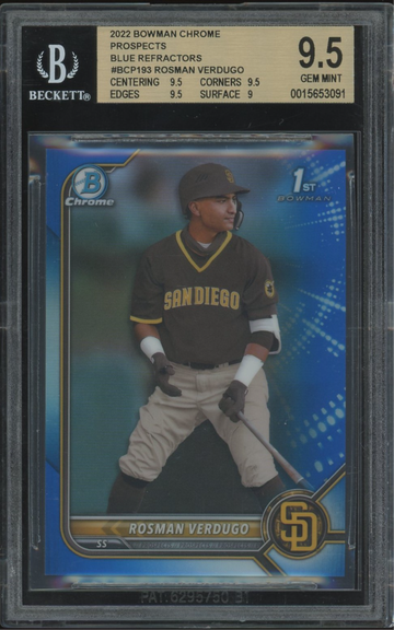 2022 Bowman Chrome ROSMAN VERDUGO Blue Refractor Rookie RC /150 BGS 9.5 Gem Mint