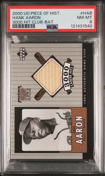 HANK AARON 2000 UD Piece of History 3000 Hit Club Game-Used Bat PSA 8 Nm-Mt