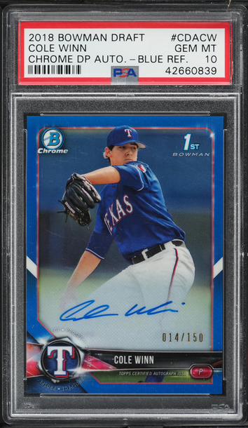 2018 Bowman Draft Chrome Cole Winn Blue Refractor Autograph Auto