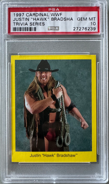 1997 Cardinal WWF WWE Justin Hawk Bradshaw JBL Trivia Series PSA 10