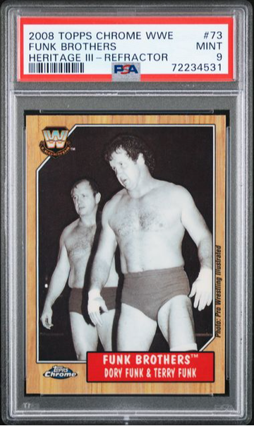 2008 Topps Chrome WWE Dory Funk Terry Funk Brothers Heritage III - Refractor PSA 9