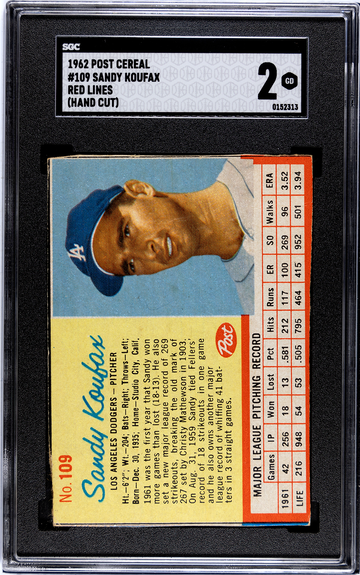 1962 Post Cereal #109 Sandy Koufax Red Lines HOF SGC 2