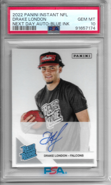 2022 Panini Instant Next Day Drake London RC Blue Ink Auto PSA 10 Gem Mint