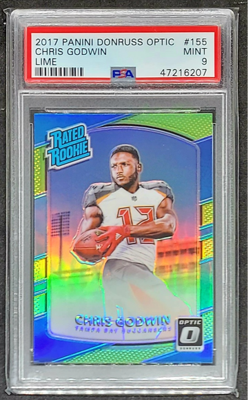 2017 OPTIC CHRIS GODWIN LIME HOLO PRIZM SP RC #155 PSA 9 MINT ROOKIE POP 15