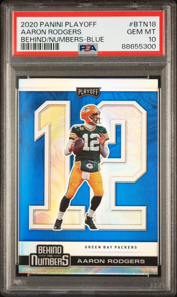 2020 Aaron Rodgers Playoff Behind the Numbers Blue Prizm BTN18 PSA 10 Gem Mint