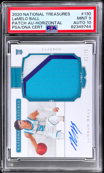 2020-21 LAMELO BALL NATIONAL TREASURES RPA ROOKIE PATCH RC AUTO /75 PSA 9 /10
