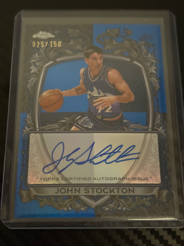 2025-26 Topps Chrome John Stockton Signature Style Blue Refractor Auto #/150