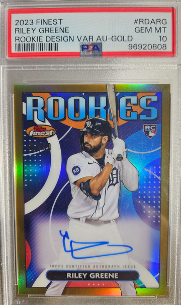 2023 Topps Finest Riley Greene Rookie Design Gold Auto PSA 10