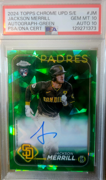 2024 Topps Chro.e Sapphire Jackson Merrill Auto Green RC PSA 10 Auto 10