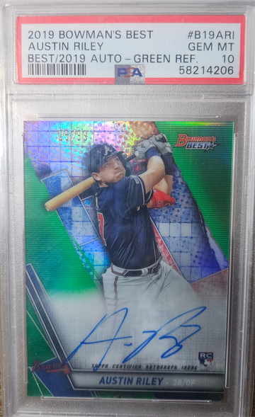 2019 Bowman's Best Austin Riley Green Refractor Auto Rookie PSA 10