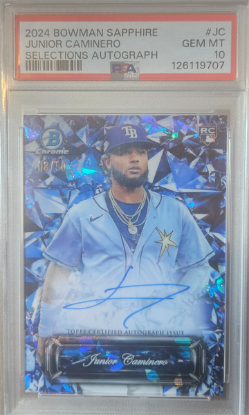 2024 Bowman Chrome Sapphire Junior Caminero Selections Auto RC PSA 10