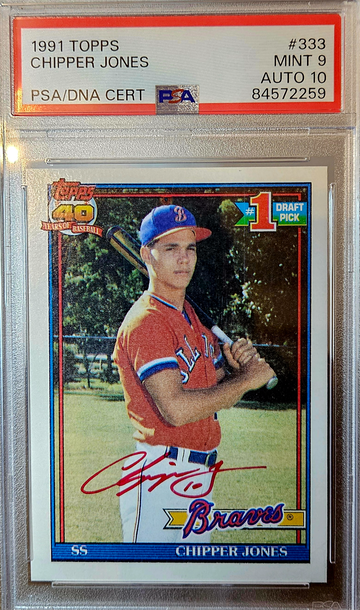 1991 Topps Chipper Jones RC Auto Red Ink PSA 9 Auto 10
