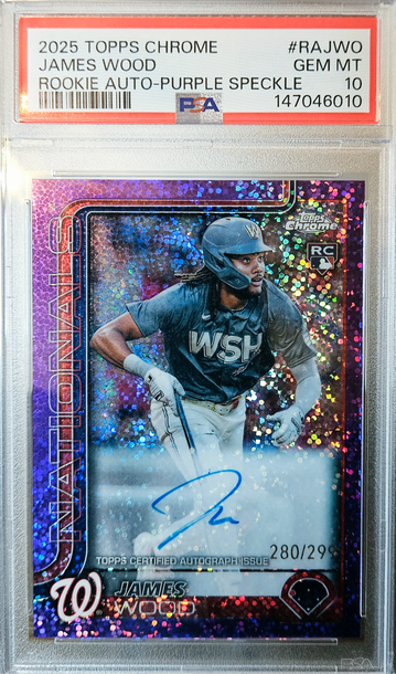 2025 Topps Chrome James Wood Purple Speckle Auto PSA 10