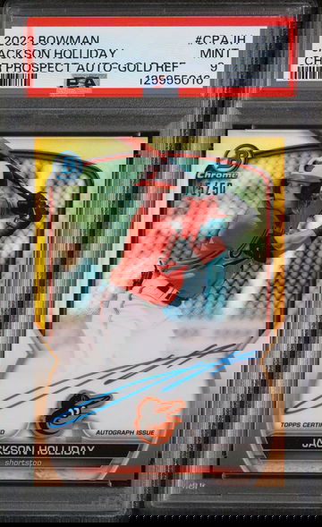 2023 Bowman Chrome Prospect Autograph Gold Refractor Jackson Holliday #CPAJH /50 PSA 9