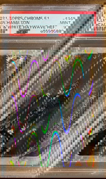 2021 TOPPS CHROME F1 LEWIS HAMILTON #149 BLACK & WHITE RAYWAVE REFRACTOR PSA 9 MINT