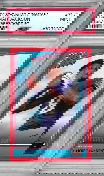 2018 Panini Donruss #317 Lamar Jackson Red Press Proof Rated Rookie RC PSA 9 Mint