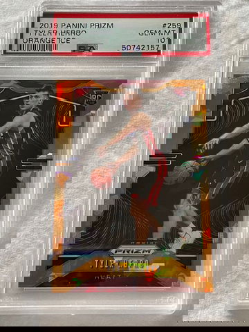 2019-20 Prizm Tyler Herro RC Orange Cracked Ice PSA 10