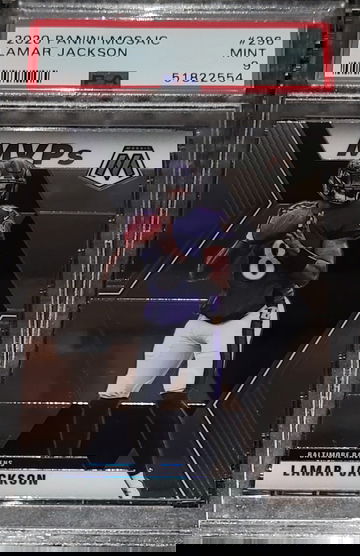 2020 Panini Mosaic Lamar jackson MVP #296 Psa 9