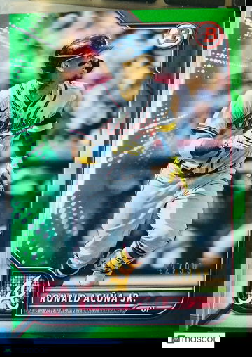 2022 Bowman Ronald Acuna Jr #70 Green Pattern Parallel/99 Atlanta Braves