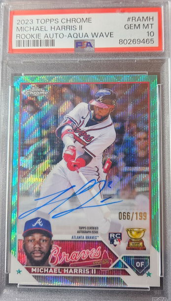 2023 Topps Chrome Michael Harris Auto Aqua Wave PSA 10
