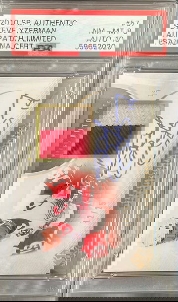 Steve Yzerman 2010 SP Authentic #57 Limited Auto Patch 12/25 PSA 8 with 10 Auto DNA