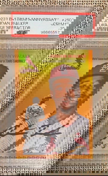 2023 Topps Chrome Platinum Anniversary Jordan Walker RC #13/25 Orange Wave Refractor SSP PSA 10