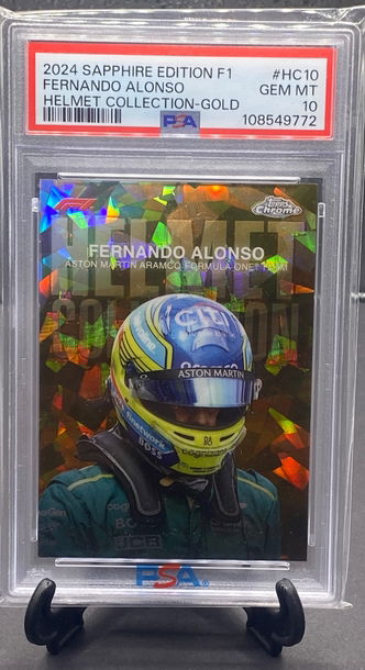 2024 Topps Chrome Sapphire F1 Fernando Alonso Helmet Collection Gold  PSA 10