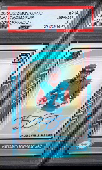 2024 Optic Rated Rookies Rps Autographs Holo Brian Thomas Jr. #214 /150 PSA 8