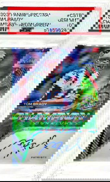 2020 PANINI SPECTRA TOM BRADY CHAMPIONS NEON GREEN PRIZM AUTO /4 PSA 10 GEM MINT