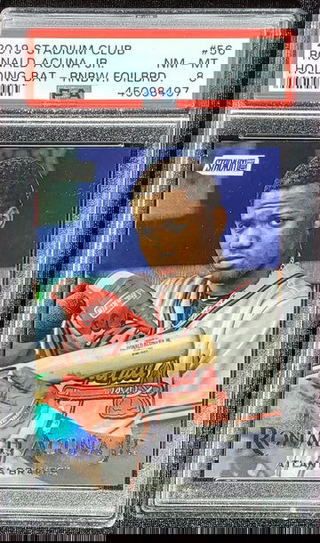 Ronald Acuna Jr. 2019 Topps Stadium Club #56 Rainbow Foilboard Parallel Holding Bat /25 Atlanta Braves PSA 8