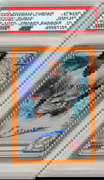 2020 Bowman Chrome Orange Shimmer Refractor Auto Ezequiel Duran PSA 10 20/25