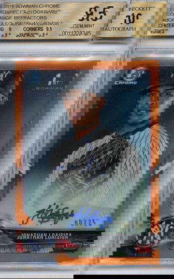 2018 Bowman Chrome Prospect Auto Orange Refractor #BCPA-JLO Jonathan Loaisiga BGS 9.5 8/25