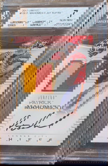 2017 Panini Limited Patrick Mahomes Rookie Patch Auto RPA /149 Jersey Chiefs BGS