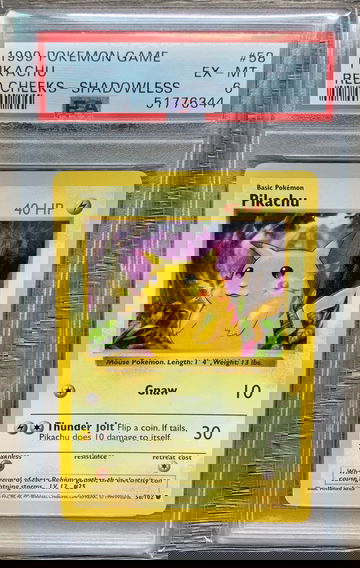 1999 Pokémon Pikachu Red Cheeks Shadowless PSA 6