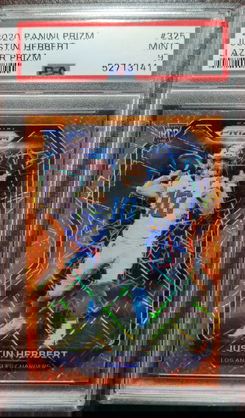 2020 Panini Prizm Orange Lazer Justin Herbert #325 PSA 9