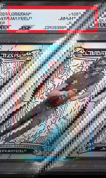 2024 Panini Obsidian Silver Baker Mayfield #183 /75 PSA 8