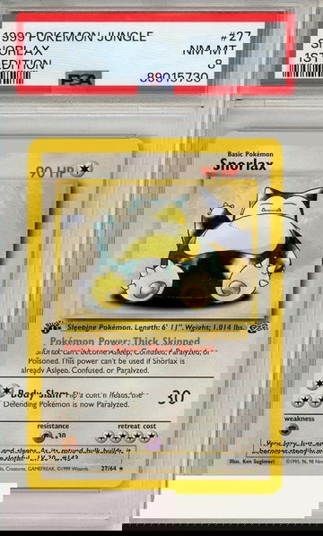 1999 POKEMON JUNGLE SNORLAX #27 1ST EDITION PSA 8 NM-MT