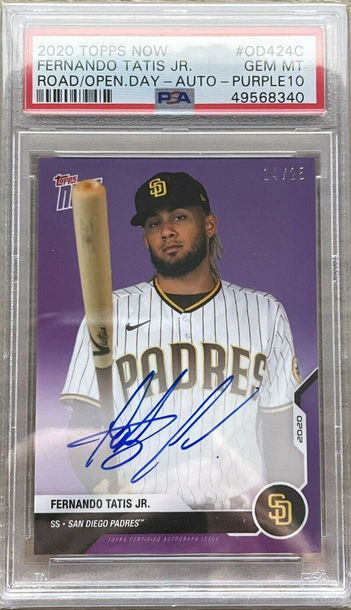 2020 Topps Now Fernando Tatis Jr Road Open Day On Card Auto Purple /25 Pop 1
