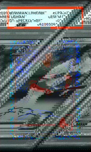 2020 BOWMAN CHROME AUTO Jarren Duran SPECKLE REFRACTOR PSA 10