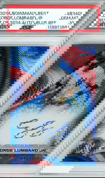 2024 BOWMAN BEST GEORGE LOMBARD JR#B24GL BEST 2024 AU-BLUE REF OF 150 RC  PSA 10