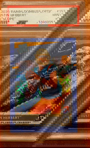 2020 Panini Donruss Optic Justin Herbert Blue Scope PSA 9