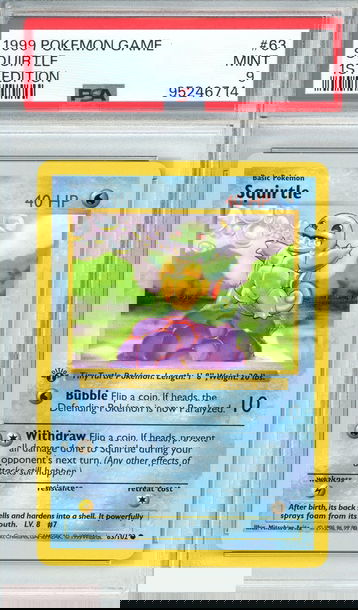 1999 POKEMON GAME SQUIRTLE #63 1ST EDITION PSA 9 MINT