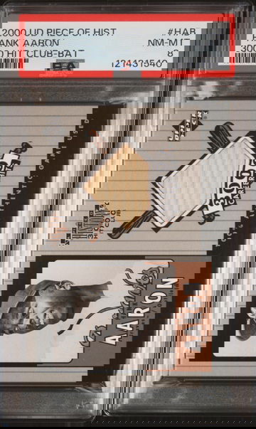 HANK AARON 2000 UD Piece of History 3000 Hit Club Game-Used Bat PSA 8 Nm-Mt