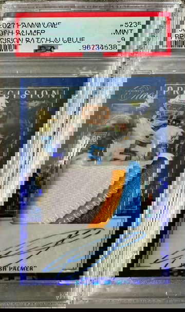 2021 Panini One Josh Palmer RC Patch Auto Blue /75 PSA 9