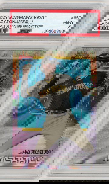 JACKSON MERRILL 2021 Bowman's Best Aqua Lava Refractor #61/199 PSA 9