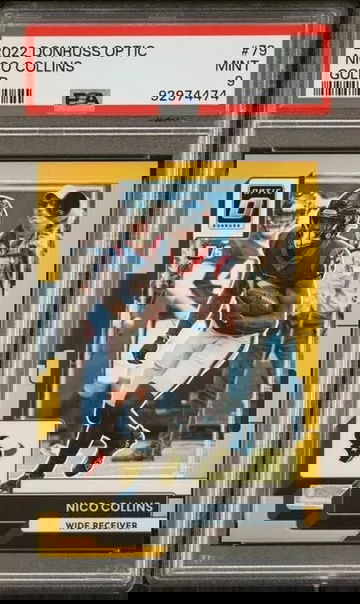 2022 PANINI DONRUSS OPTIC 79 NICO COLLINS GOLD /10 PSA MINT 9