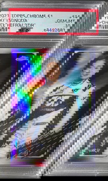 2021 Topps Chrome Formula 1 Yuki Tsunoda #14 PSA 10 Purple Portrait Refractor/399 RC rookie card F1