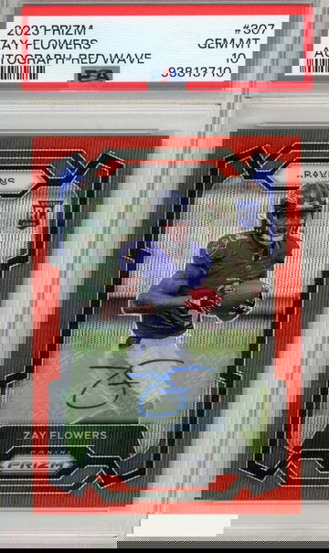 2023 PANINI PRIZM ZAY FLOWERS #307 AUTOGRAPH-RED WAVE PSA 10 GEM MT