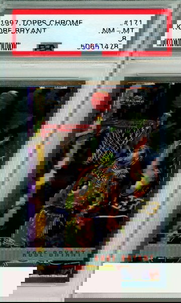 1997 TOPPS CHROME KOBE BRYANT #171 HOF LOS ANGELES LAKERS PSA NM-MT 8